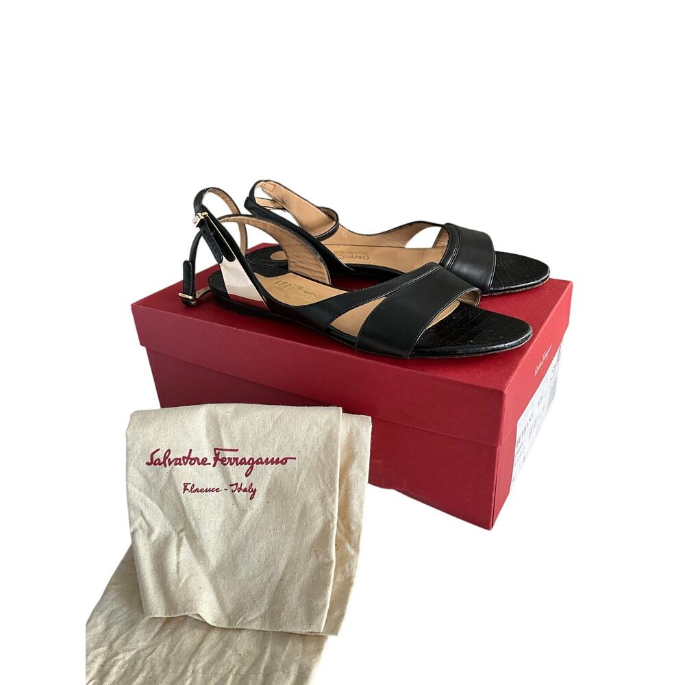 Salvatore Ferragamo Bethany Black Leather Strappy Sandals